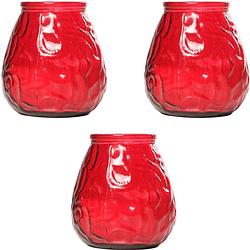 Foto van 6x rode tafelkaarsen in glazen houders 10 cm brandduur 40 uur - waxinelichtjes