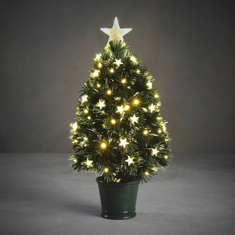 Foto van Luca lighting - fiber kunstboom/kerstboom - h60 cm - met verlichting - kunstkerstboom