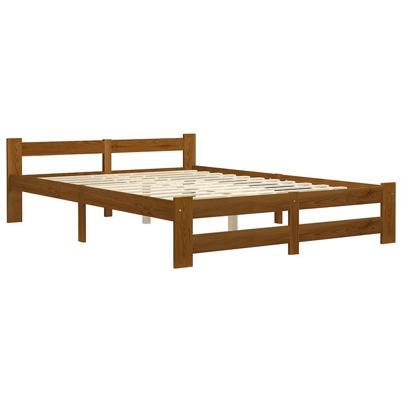 Foto van The living store massief grenenhouten bedframe - 204 x 187 x 55 cm - honingbruin - matras niet inbegrepen