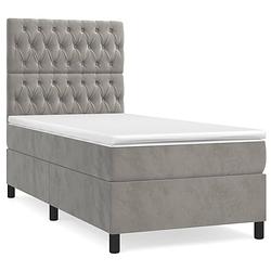 Foto van The living store bed - boxspringbed - bed - 203x100x118/128cm - kleur- lichtgrijs