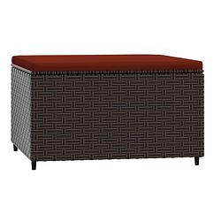 Foto van The living store voetenbank rattan - 55 x 55 x 31 cm - bruin + rood kussen