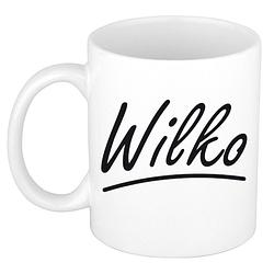 Foto van Naam cadeau mok / beker wilko met sierlijke letters 300 ml - naam mokken