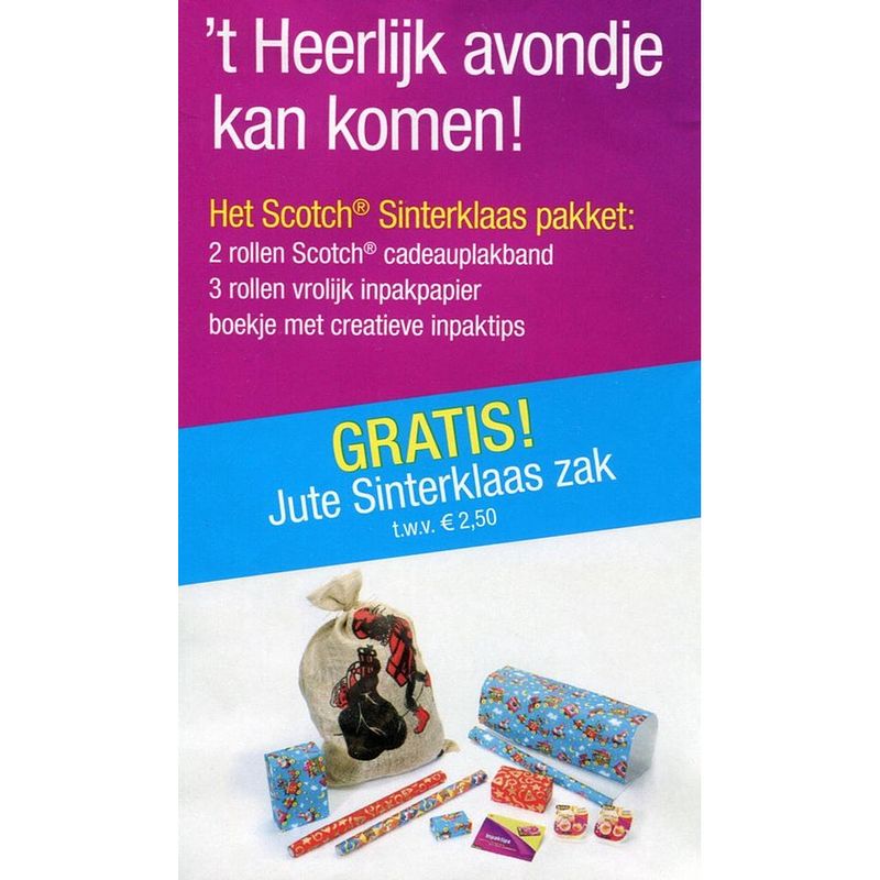 Foto van Scotch - sinterklaas - inpakpakket - inpakpapier - jutezak - tape