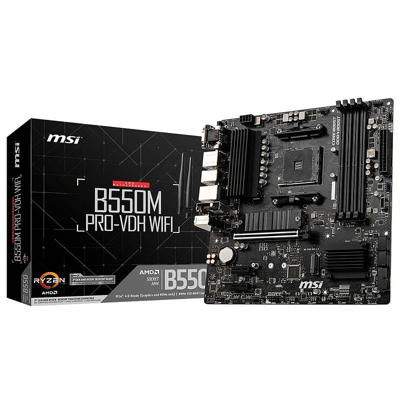 Foto van Msi b550m pro-vdh wifi moederbord socket amd am4 vormfactor micro-atx moederbord chipset amd® b550