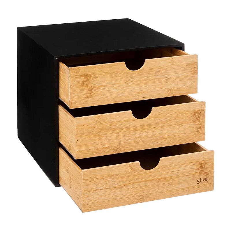 Foto van Kantoor organizer ladeblok - 3 lades - 25 x 31 x 25 cm - bamboe hout - ladeblok