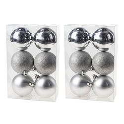 Foto van 12x zilveren kerstballen 8 cm kunststof mat/glans/glitter - kerstbal