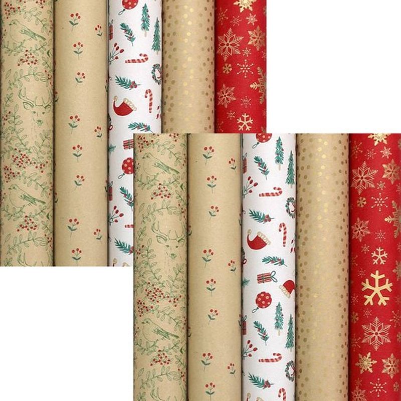 Foto van Winter garden assortiment kerstpapier cadeaupapier inpakpapier voor kerst - 2 meter x 70 cm - 10 rollen