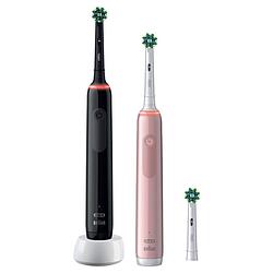 Foto van Oral-b elektrische tandenborstel pro 3 3900 duo zwart en roze - 3 poetsstanden