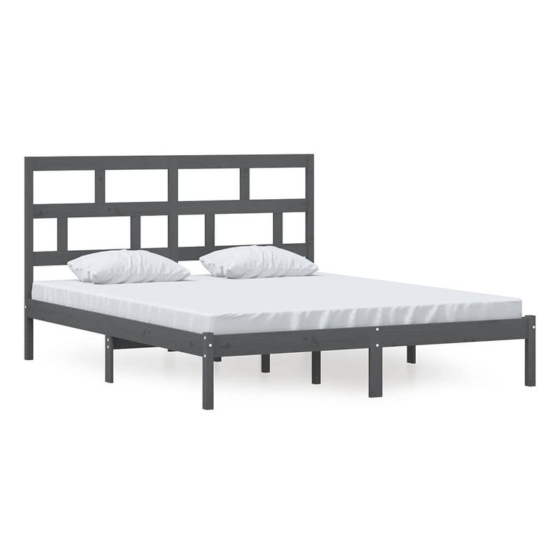 Foto van The living store houten bedframe - 166 x 205.5 x 100 cm - grijs massief grenenhout - stevige lattenbodem - geschikt