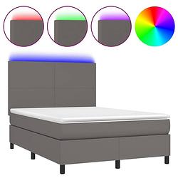 Foto van The living store bed boxspring - grijs - 193 x 144 x 118/128 cm - led - pocketvering