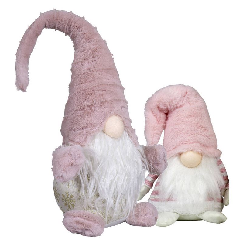 Foto van Pluche knuffel gnomes/dwergen - set 2x st -20 en 46 cm - lichtroze - kerstman pop