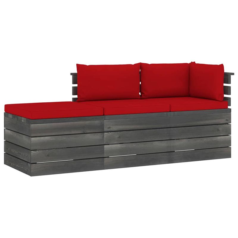 Foto van Infiori 3-delige loungeset met kussens pallet massief grenenhout