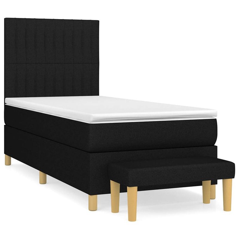 Foto van The living store boxspringbed - comfort - bed - 193 x 90 x 118/128 cm - zwart stof - hoofdbord verstelbaar -