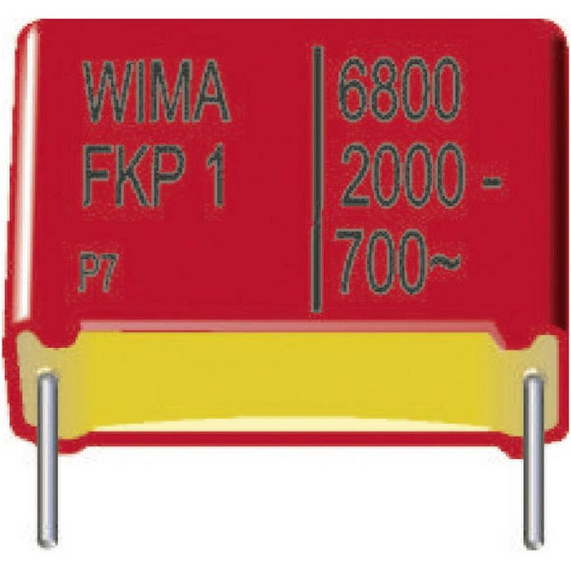 Foto van Wima fkp1u012205d00kssd 1 stuk(s) fkp-foliecondensator radiaal bedraad 2200 pf 2000 v/dc 10 % 22.5 mm (l x b x h) 26.5 x 7 x 16.5 mm