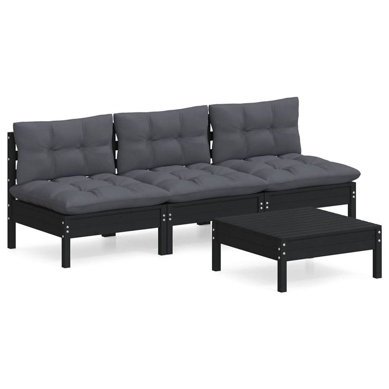 Foto van Vidaxl 4-delige loungeset met antracietkleurige kussens grenenhout