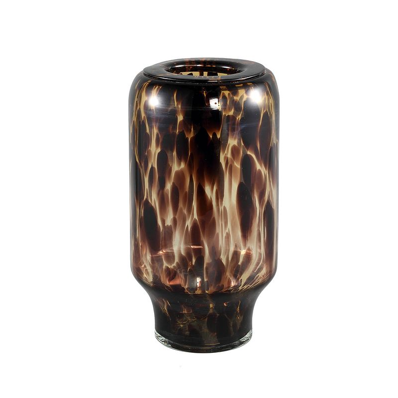 Foto van Ptmd vika brown glass vase dotted pattern round m