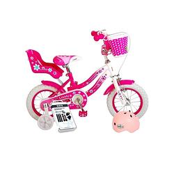 Foto van Volare kinderfiets lovely - 12 inch - roze/wit - inclusief fietshelm + accessoires