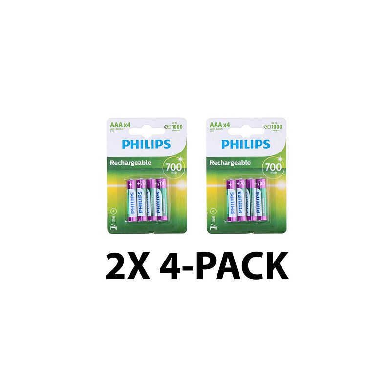 Foto van Philips aaa oplaadbare batterijen - 700 mah - nimh-technologie - voordeelverpakking 8 stuks