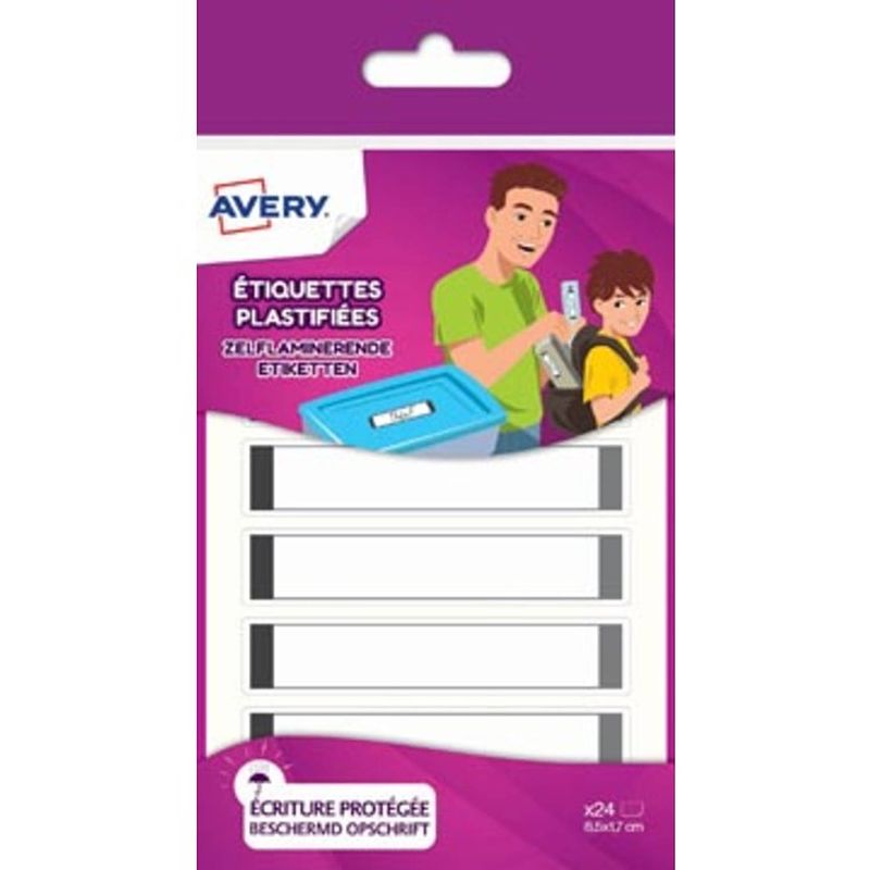 Foto van Avery family gelamineerde etiketten, ft 8,5 x 1,7 cm, grijs, ophangbare etui met 24 etiketten