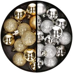 Foto van 34x stuks kunststof kerstballen goud en zilver 3 cm - kerstbal