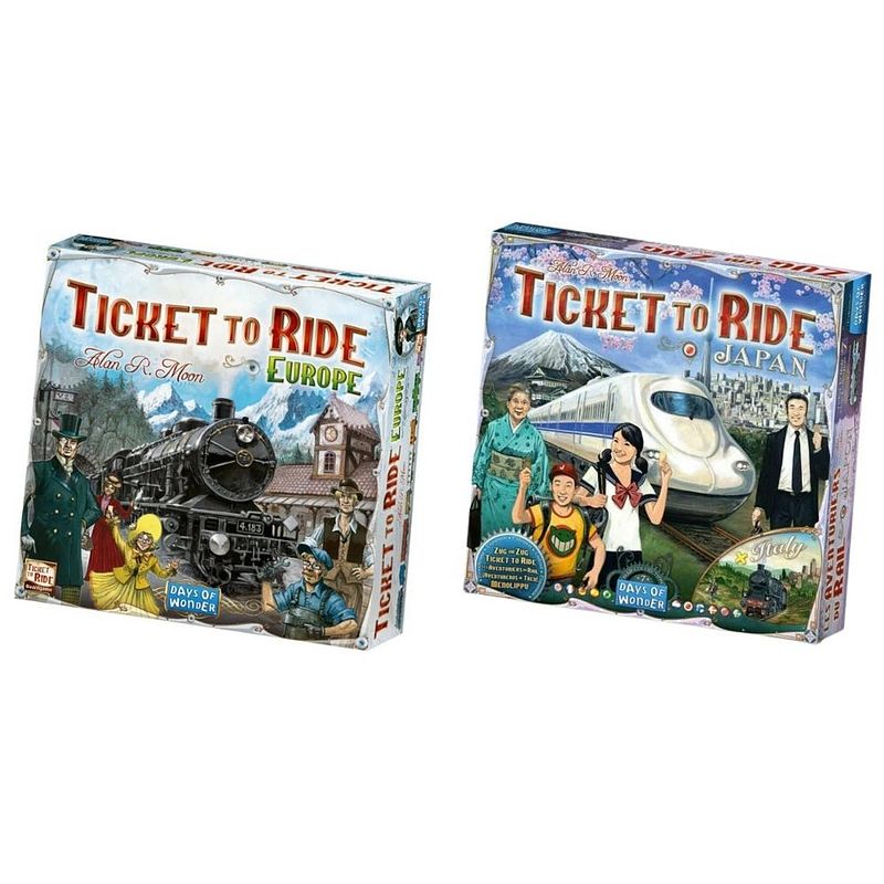 Foto van Spellenbundel - ticket to ride - 2 stuks- europa (basisspel) & uitbreiding japan & italië