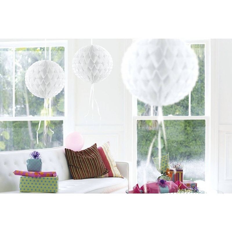 Foto van 3 stuks decoratie ballen wit 30 cm - hangdecoratie