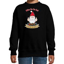 Foto van Bellatio decorations kersttrui/sweater voor kinderen - kado gnoom - zwart - kerst kabouter 12-13 jaar (152/164) - kerst