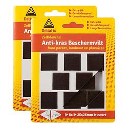 Foto van Deltafix anti-krasvilt - 16x - zwart - 25 x 25 mm - vierkant - zelfklevend - meubel beschermvilt - meubelviltjes