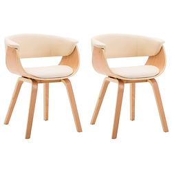 Foto van The living store eetkamerstoelen - set van 2 - kunstleer - gebogen houten frame - crème en bruin - 59.5x51x72cm