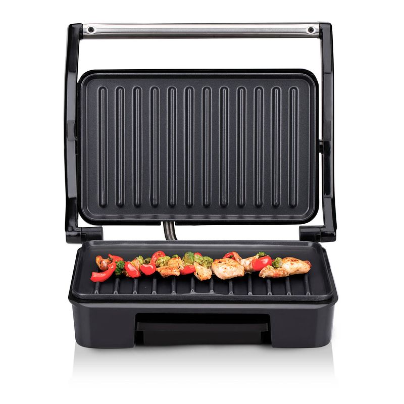 Foto van Alpina contactgrill - 750w - tosti apparaat - anti-aanbaklaag - verwijderbare lekbak - 23 x 14,5 cm - zilver/zwart