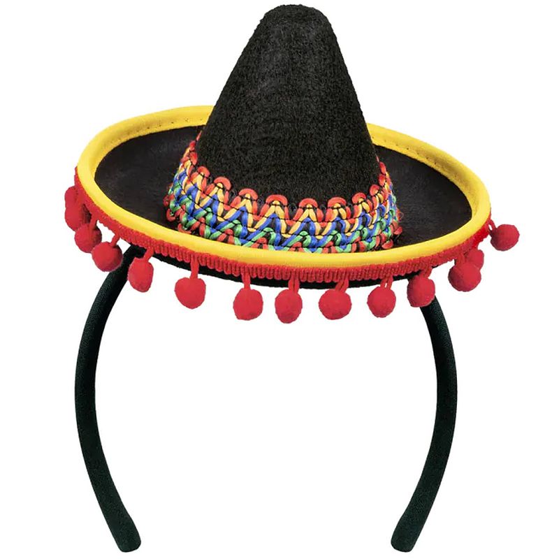 Foto van Atosa verkleed diadeem mini hoedje - zwart/rood - meisjes/dames - mexicaanse sombrero thema - verkleedhoofddeksels