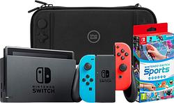 Foto van Nintendo switch rood/blauw + nintendo switch sports + bluebuilt travel case