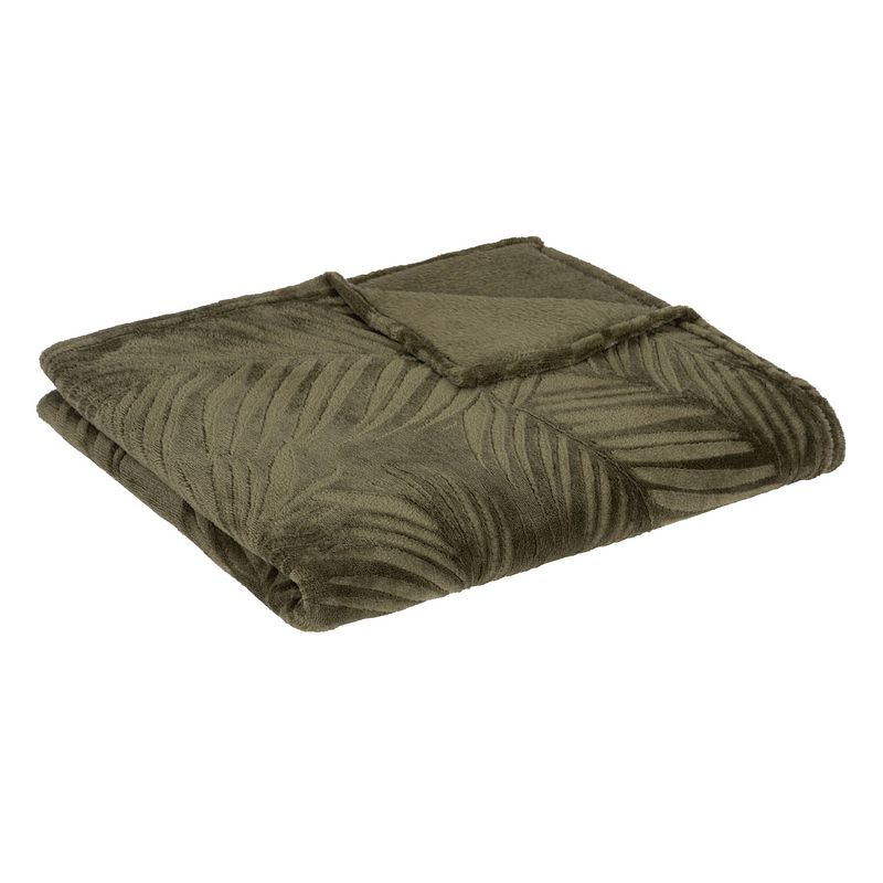 Foto van Casa di elturo flanellen fleece plaid palm leaf tijm groen - l 125 x 150 cm