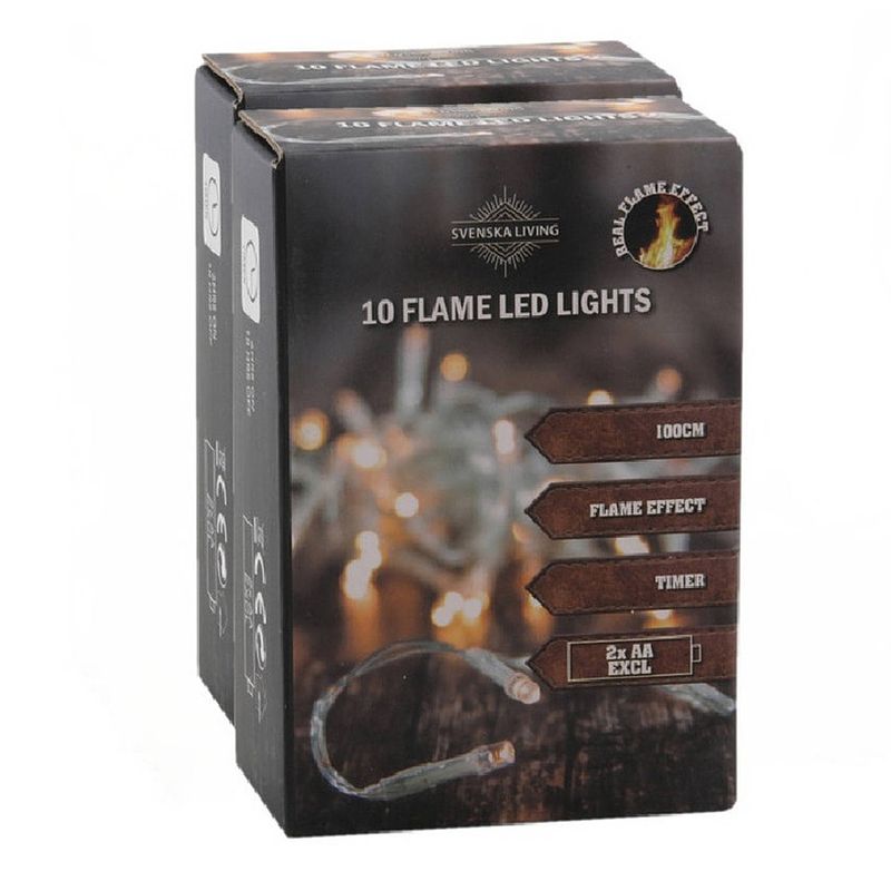 Foto van Svenska living lichtsnoeren - 2x -warm wit vlam effect 10 leds -100cm - kerstverlichting kerstboom