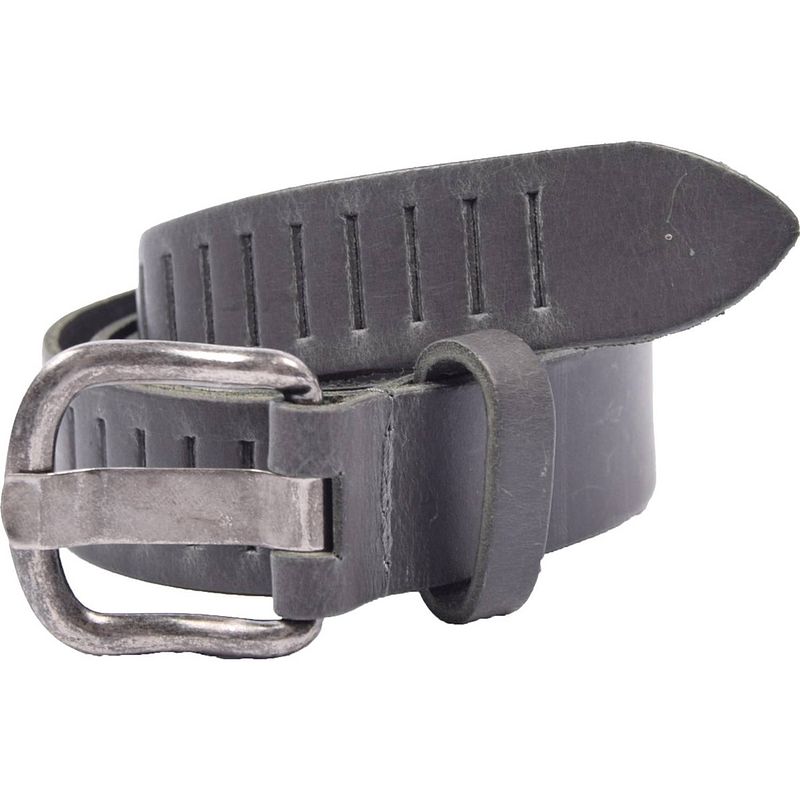 Foto van Riem - riemen - streepjes - mat grijs - 3 cm - unisex - 100% leren - leder - riem maat 95