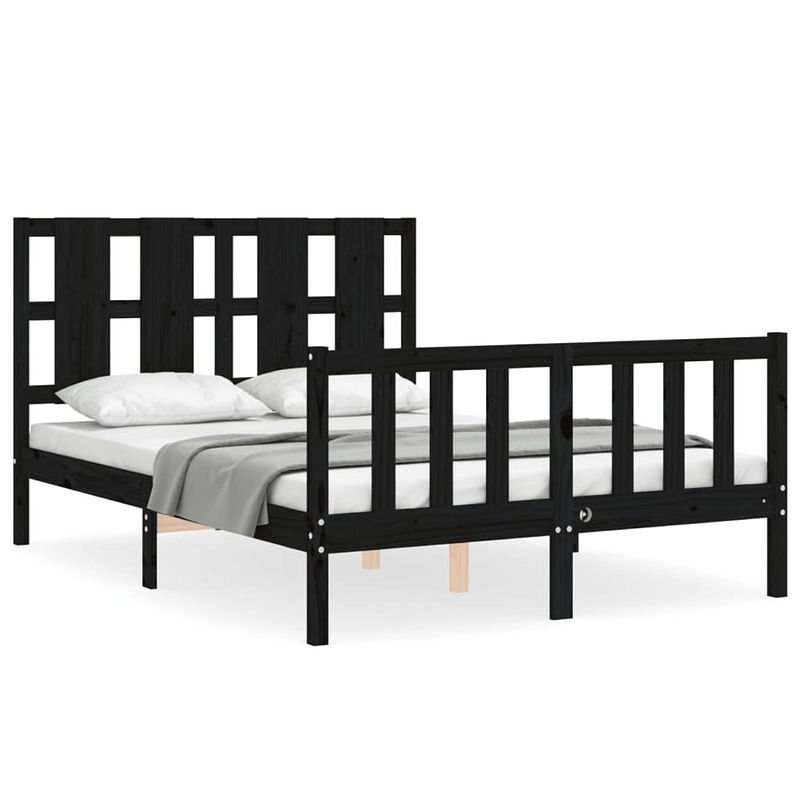 Foto van The living store bedframe - massief grenenhout - 195.5 x 125.5 x 100 cm - zwart