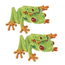 Foto van 2x stuks plastic speelgoed dieren figuur roodoog boomkikker 7 cm - speelfiguren