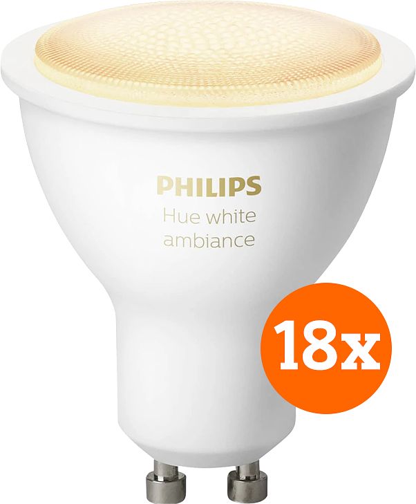 Foto van Philips hue white ambiance gu10 18-pack