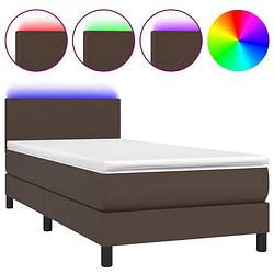 Foto van Vidaxl boxspring met matras en led kunstleer bruin 100x200 cm