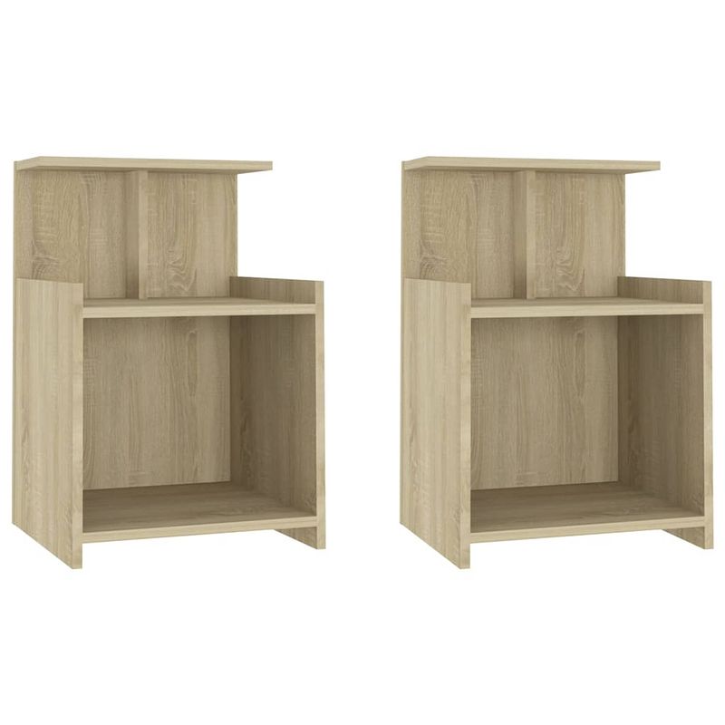 Foto van The living store nachtkastjes sonoma eiken - set van 2 - 40 x 35 x 60 cm - met 3 open schappen - duurzaam