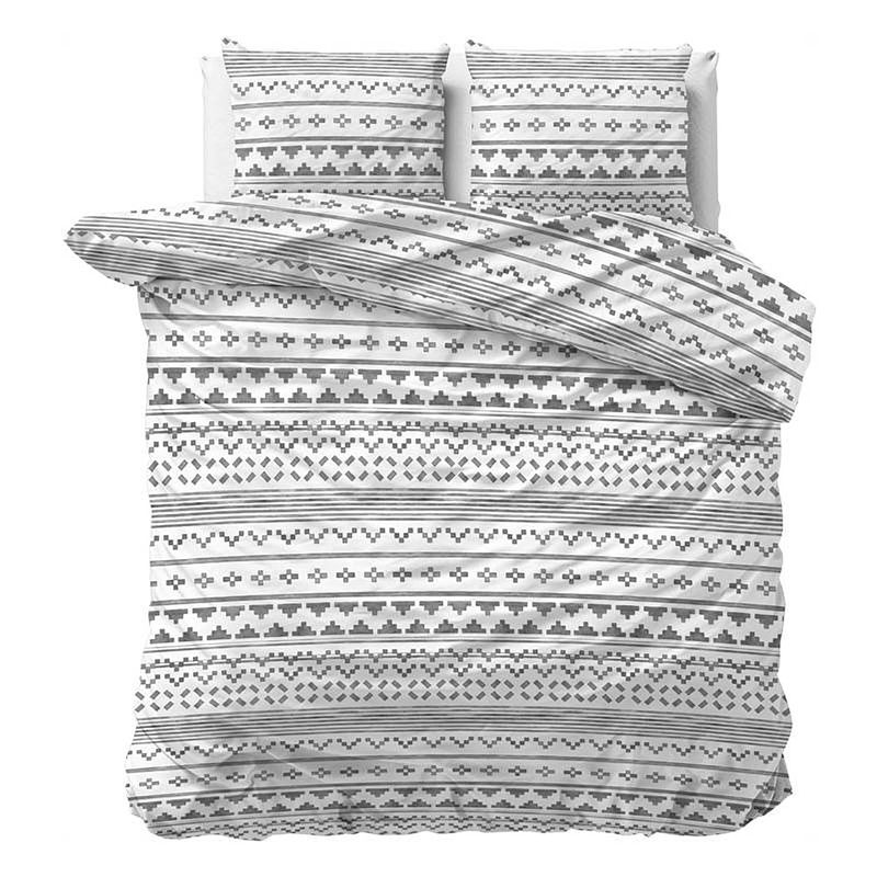 Foto van Dreamhouse bedding scandino dekbedovertrek - 2-persoons (200x200/220 cm + 2 slopen) - katoen satijn - white