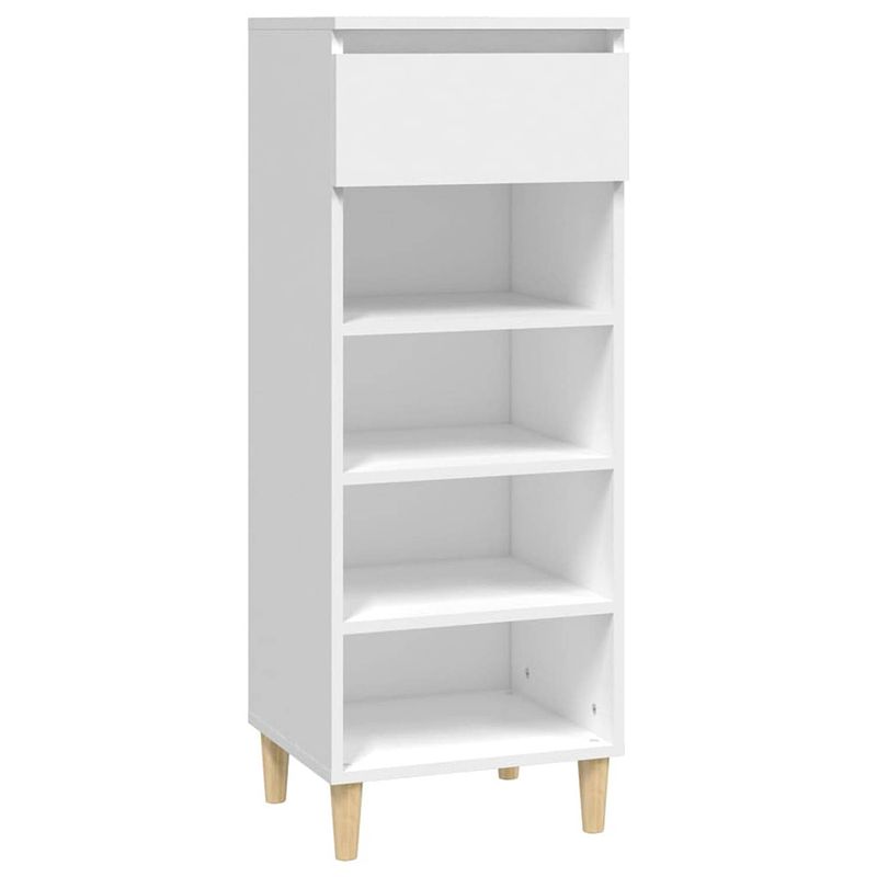 Foto van The living store schoenenrek - compact - wit - 40 x 36 x 105 cm - bewerkt hout en eucalyptushout