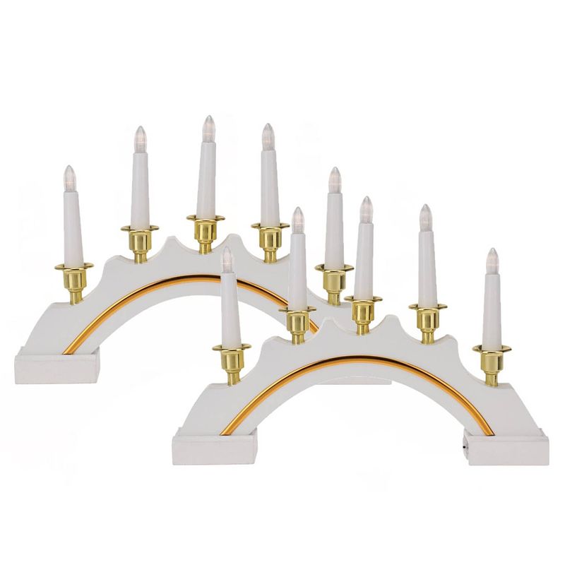 Foto van Kaarsenbruggen - 2x stuks - led verlichting - wit/goud - 37 cm - kerstverlichting figuur