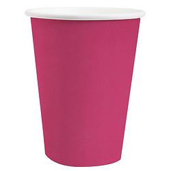 Foto van 10x stuks feest/verjaardag bekertjes karton fuchsia roze - 270 ml - feestbekertjes