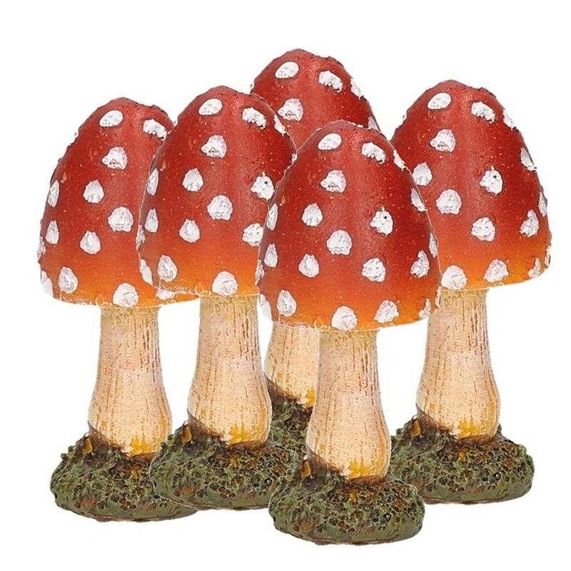 Foto van 5x stuks decoratie paddenstoelen vliegenzwammen 8 cm