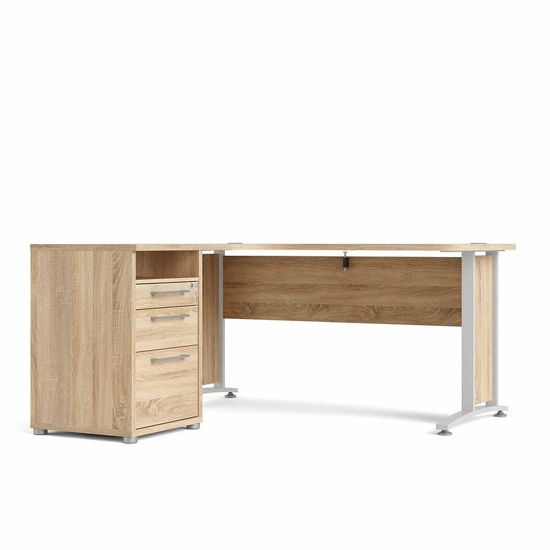 Foto van Prisme bureau 3 lades eiken decor en wit.