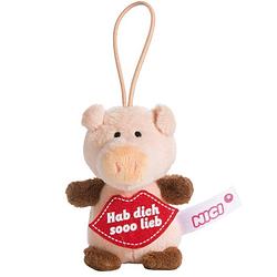 Foto van Nici knuffelhanger varken junior 9,5 cm polyester roze/rood