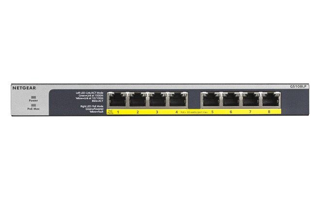 Foto van Netgear gs108lp switch (8pt poe/poe+gigabit unmanaged) switch zwart