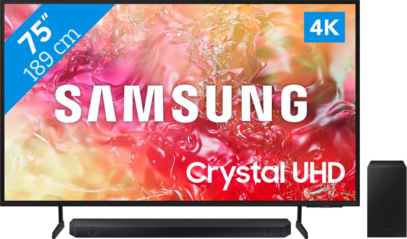 Foto van Samsung crystal uhd 75du7100 (2024)  + soundbar