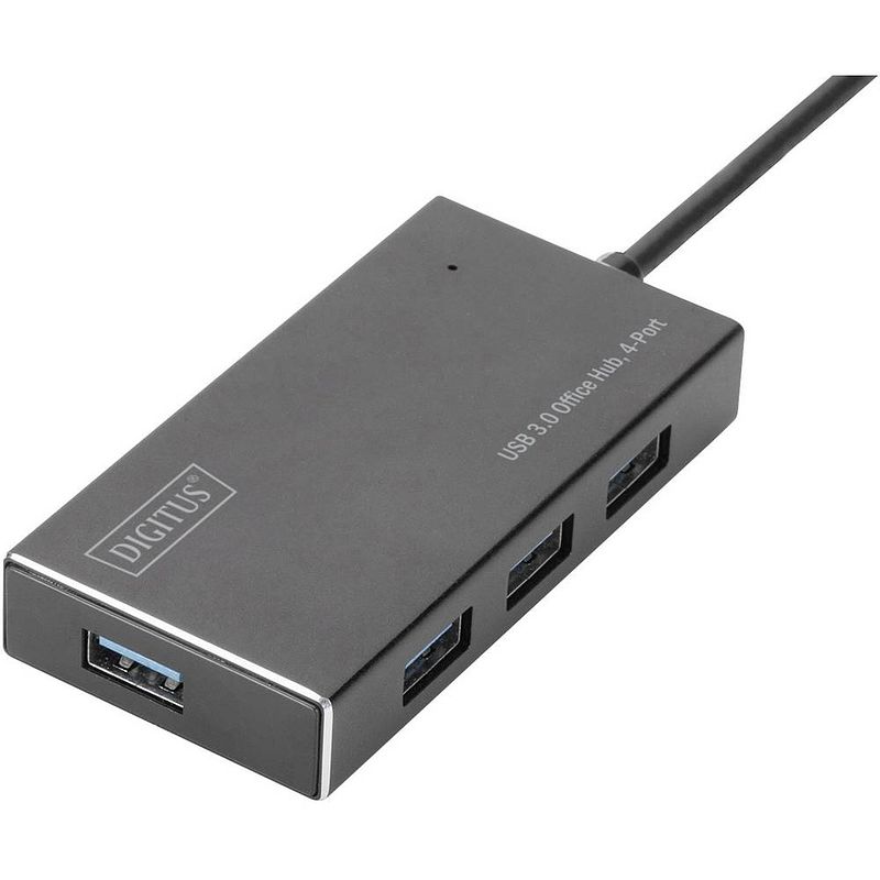 Foto van Digitus da-70240-1 4 poorten usb 3.2 gen 1-hub met metalen behuizing zwart